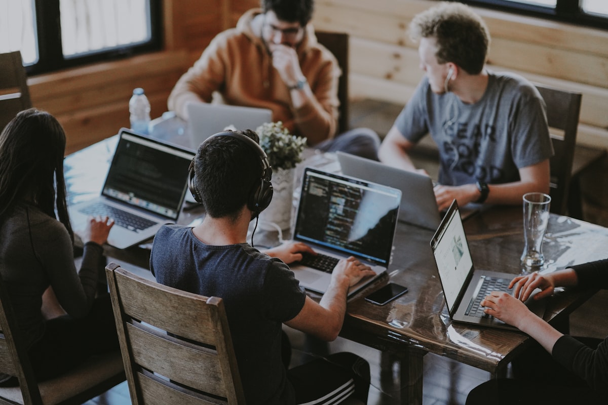 Team collaborating in modern office